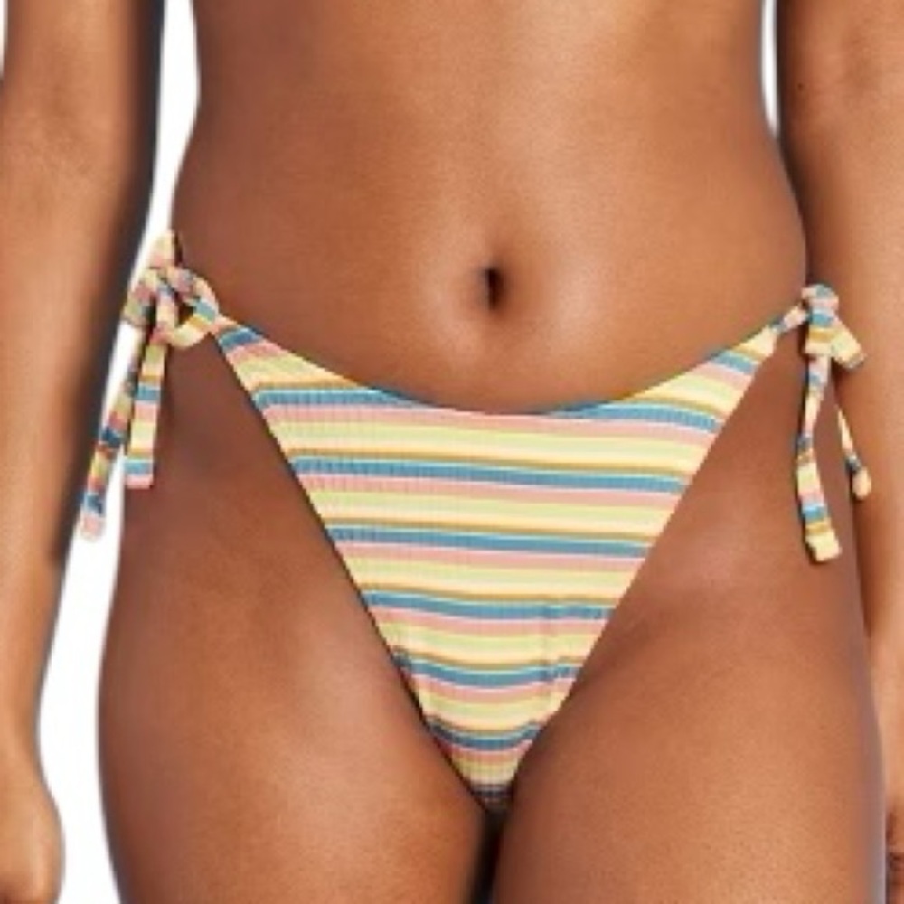 WILD FABLE textured side tie horizontal stripe extra cheeky bikini swim bottom
